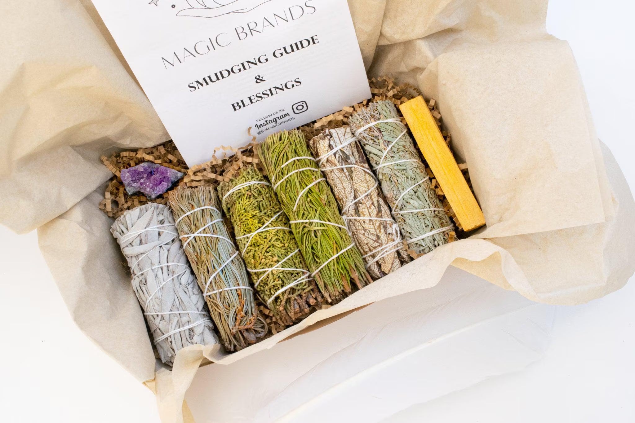 Kit De Limpieza De Salvia, Amatista, Palo Santo Y Hierbas Curativas